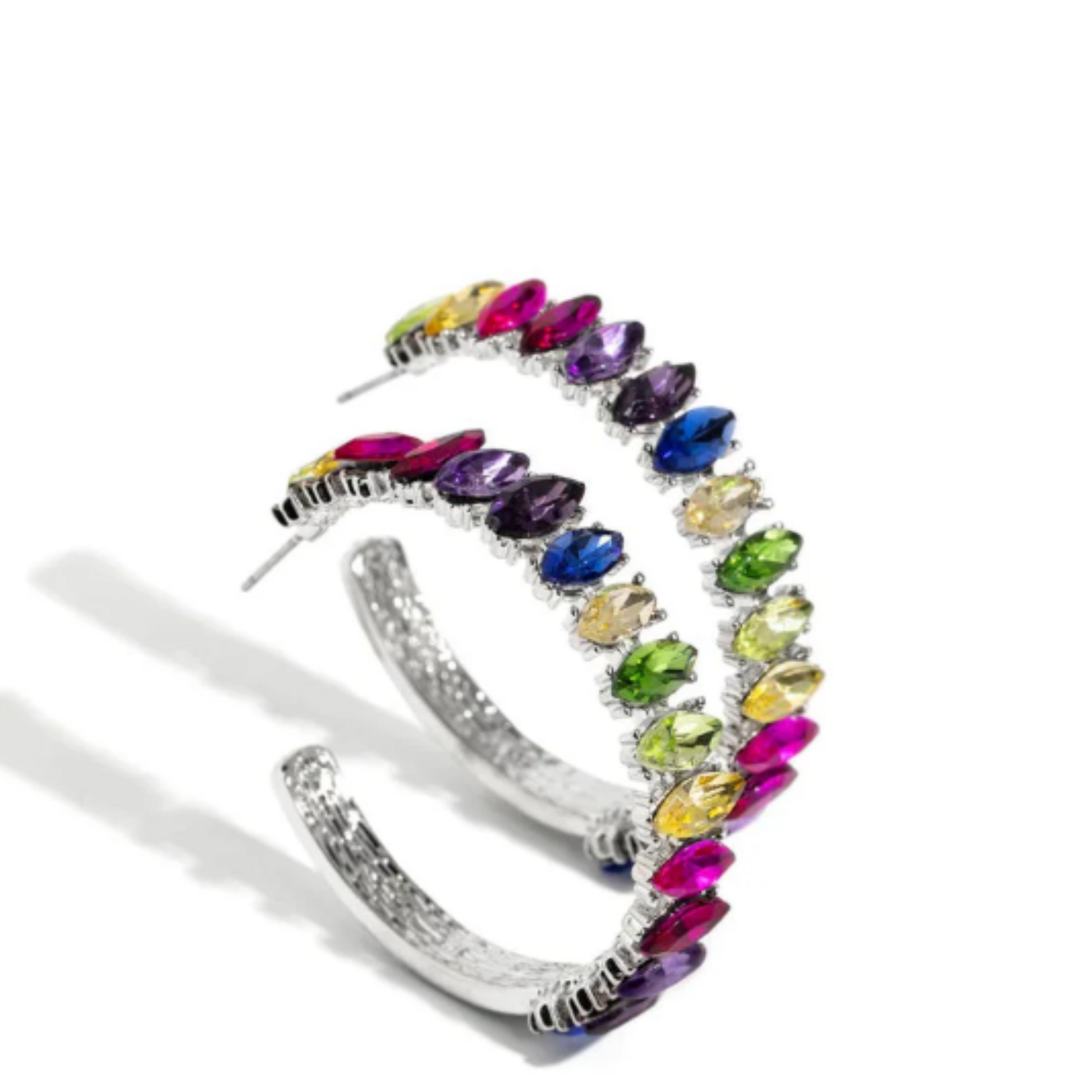 RAINBOW RHINESTONE EARRINGS IN SILVER