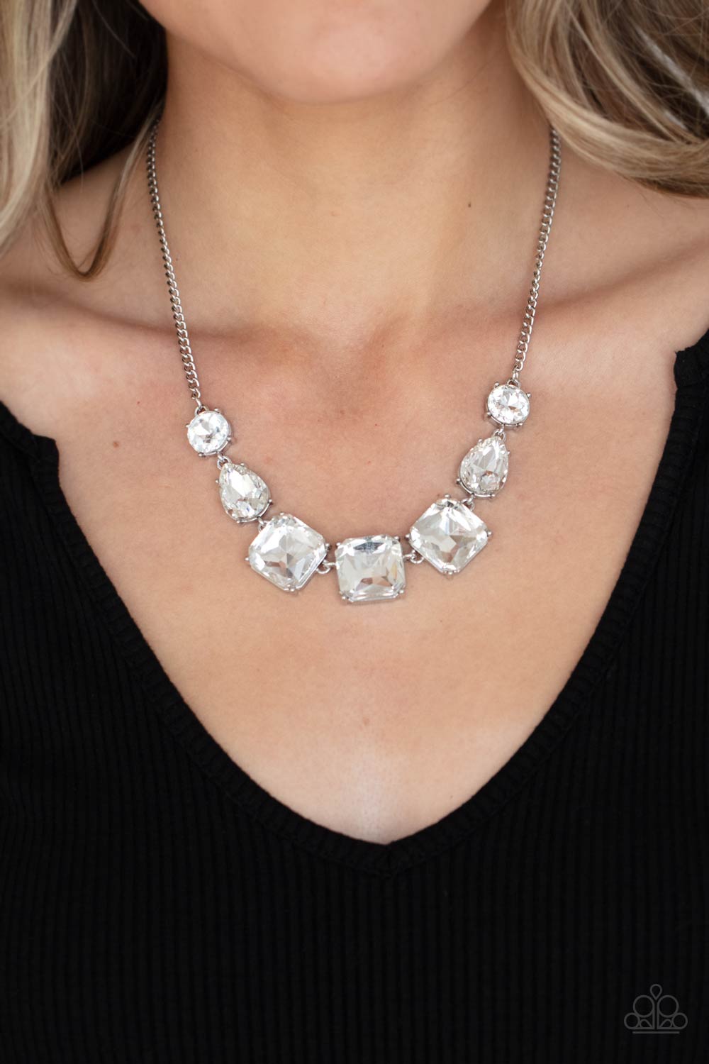 Unfiltered Confidence - White Silver Rhinestone Necklace - GODDESSBLINGS