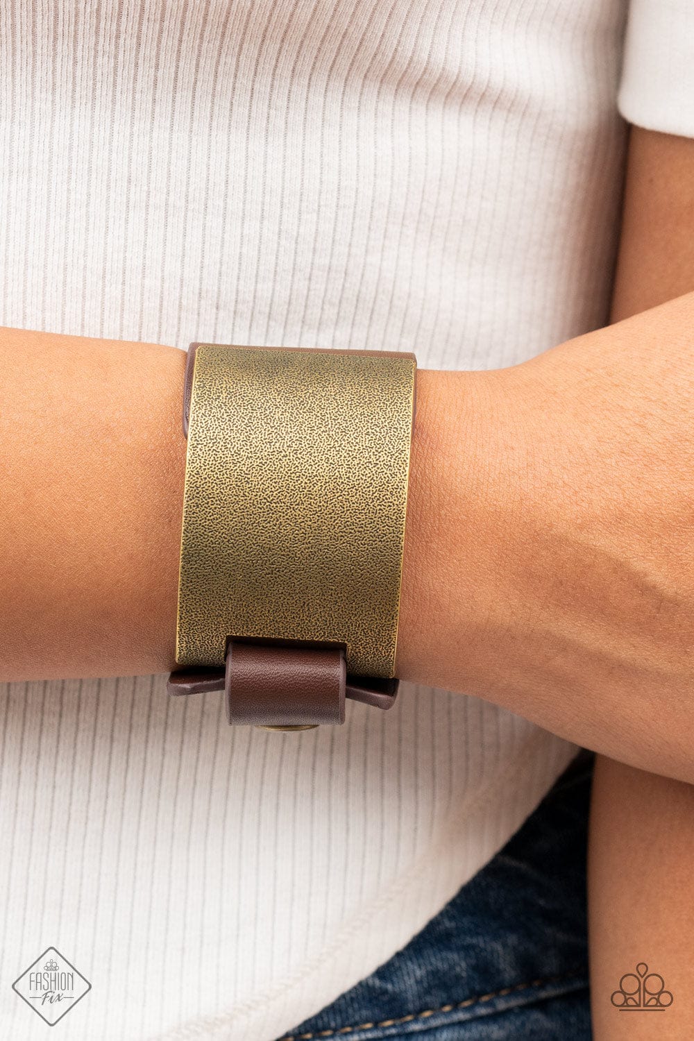 Studded Synchronism - Brass Brown Leather Bracelet - GODDESSBLINGS