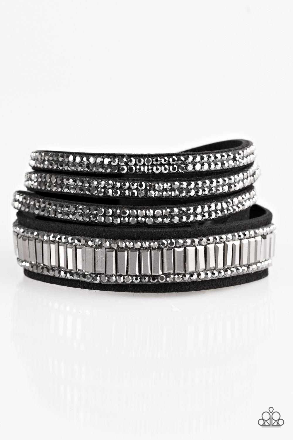 Womens Black Silver Suede Rhinestone Bracelet - GODDESSBLINGS
