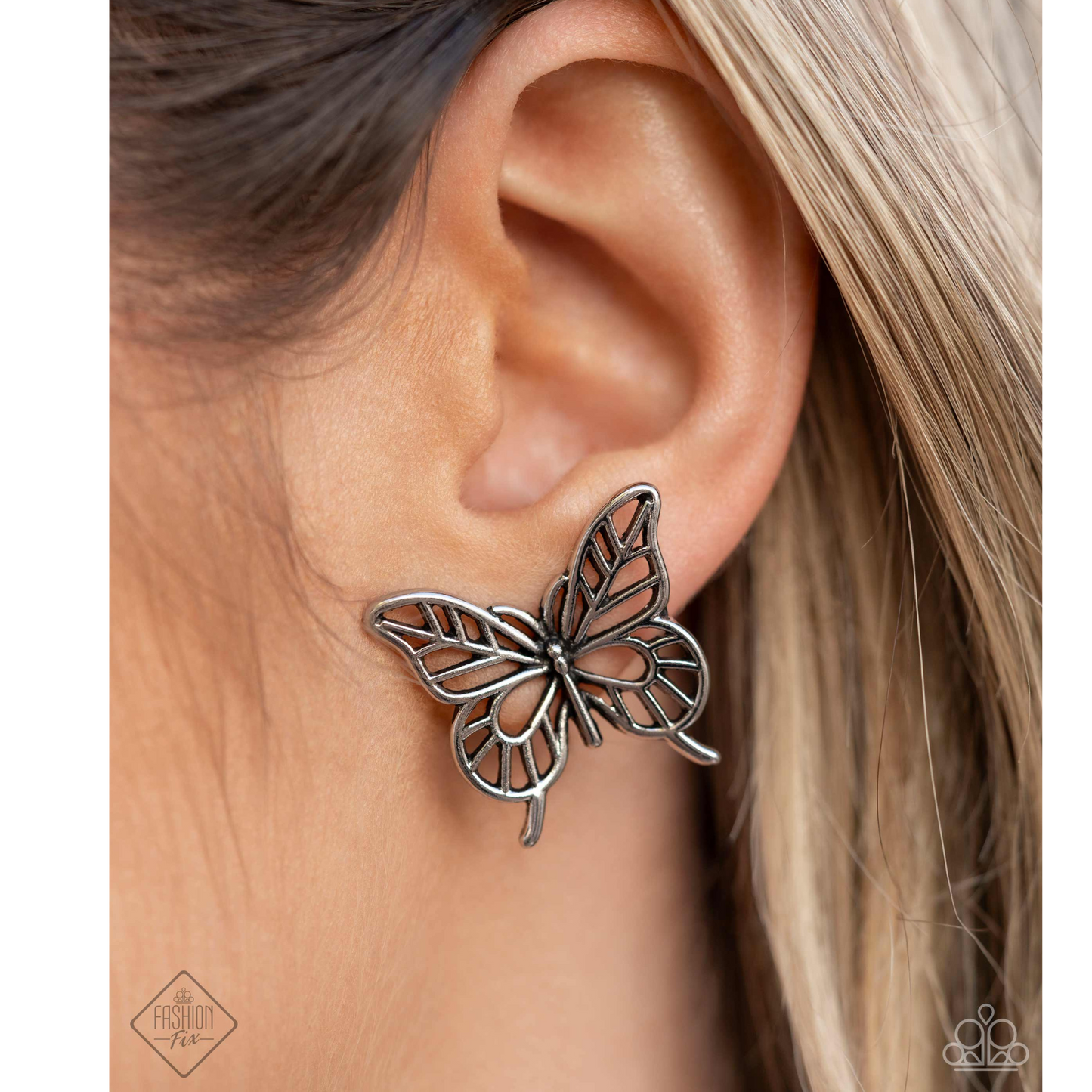 High and FLIGHTY Silver Tone Butterfly Earrings