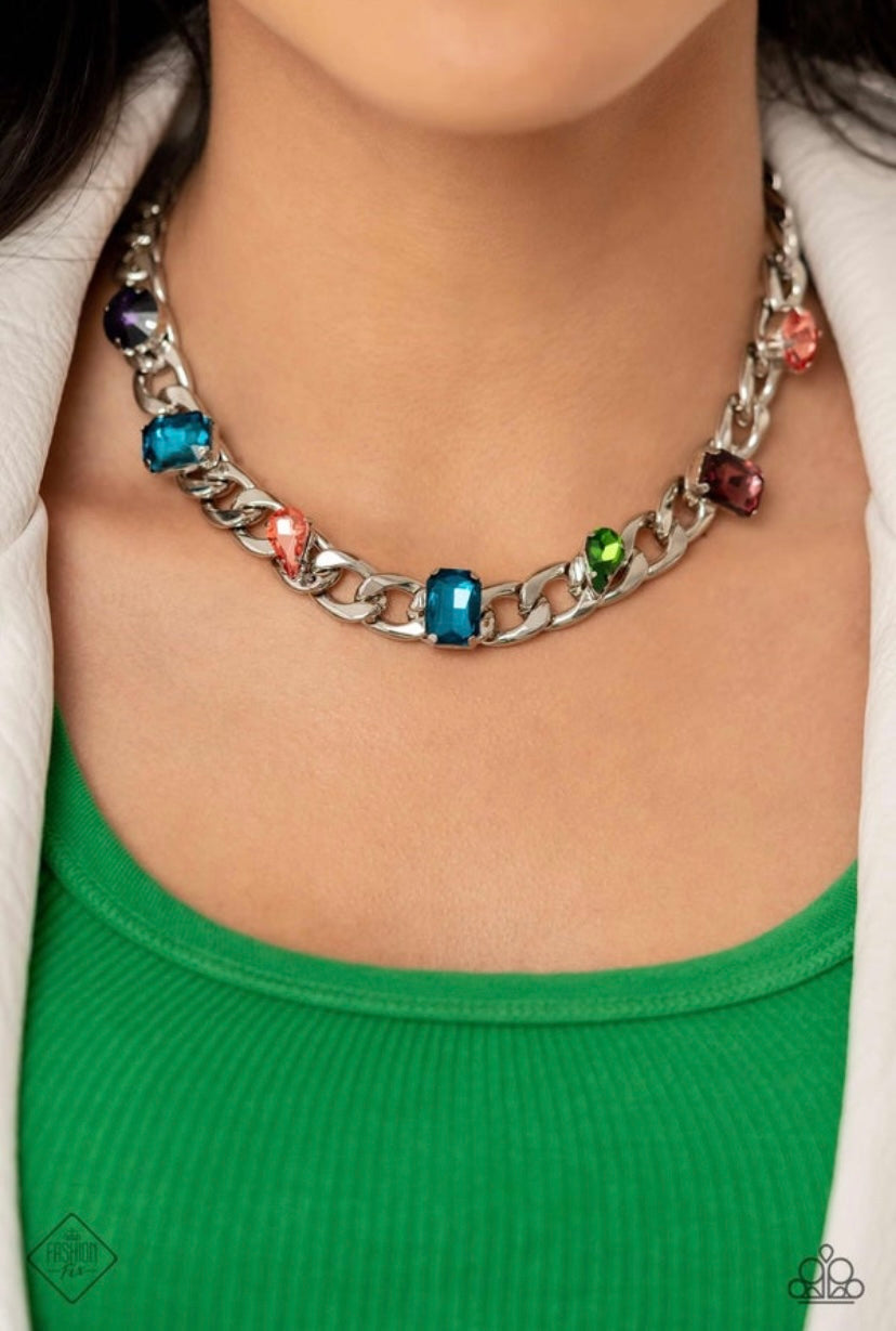 Audaciously Affixed - Multi color silver necklace