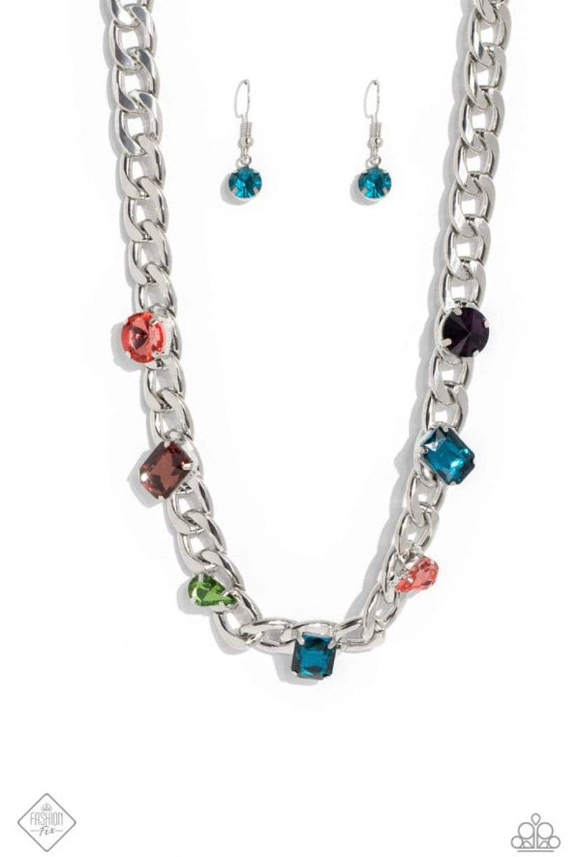 Audaciously Affixed - Multi color silver necklace