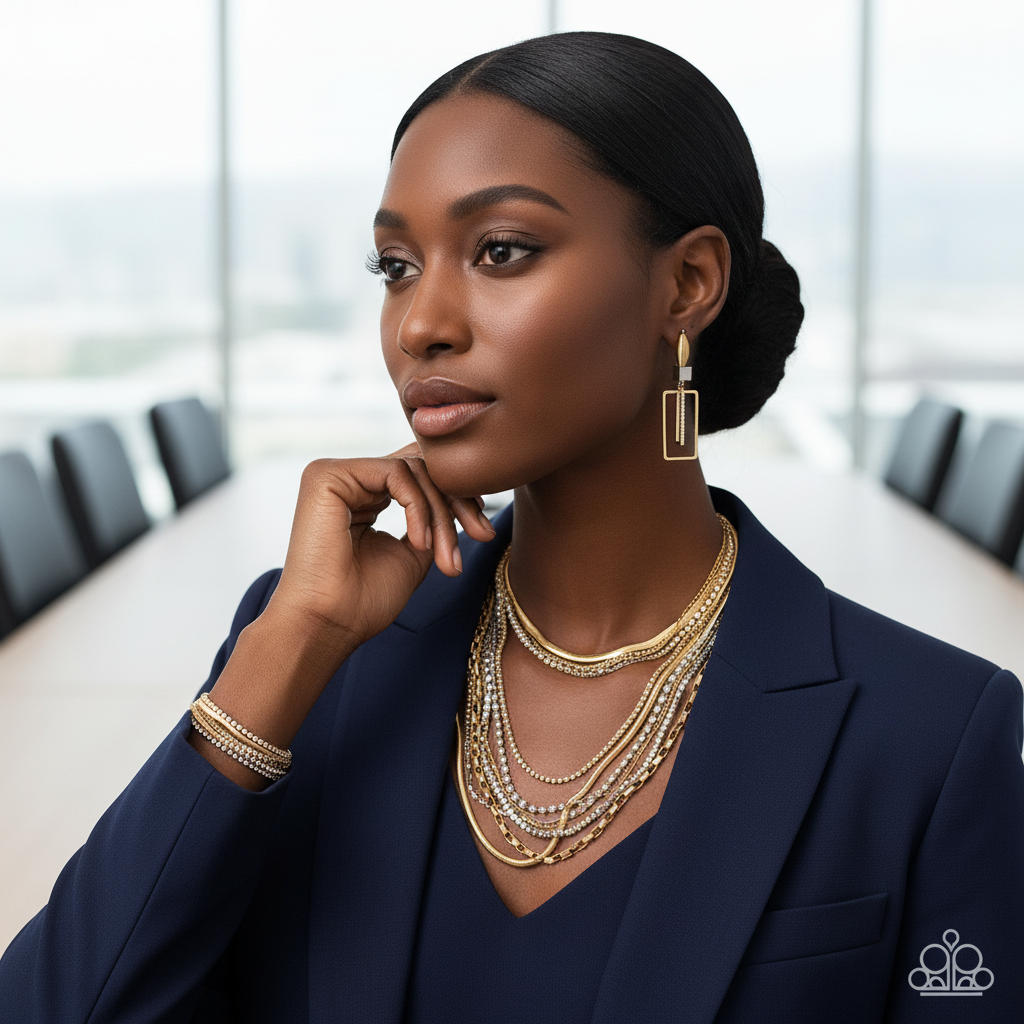Black model in navy suit