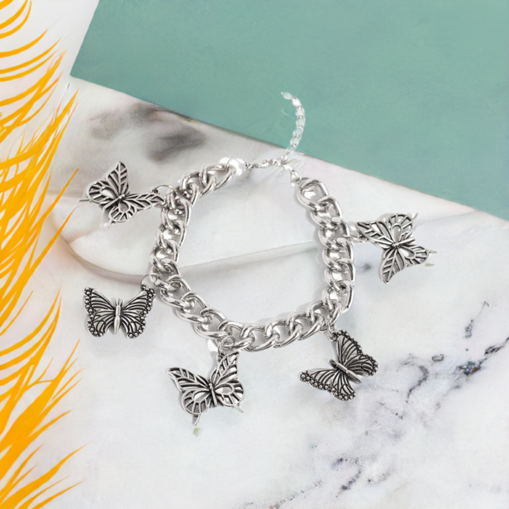 silver butterfly link chain with lobster clasp