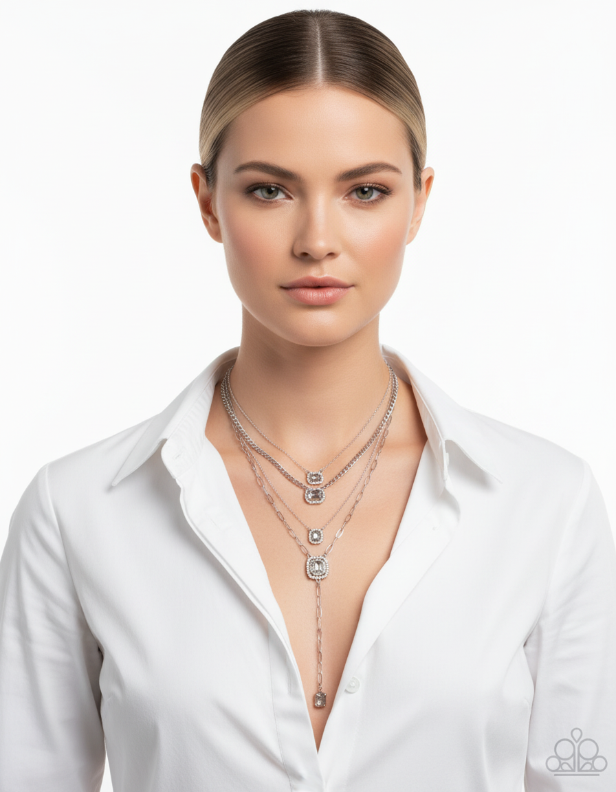 Model in white button-down shirt