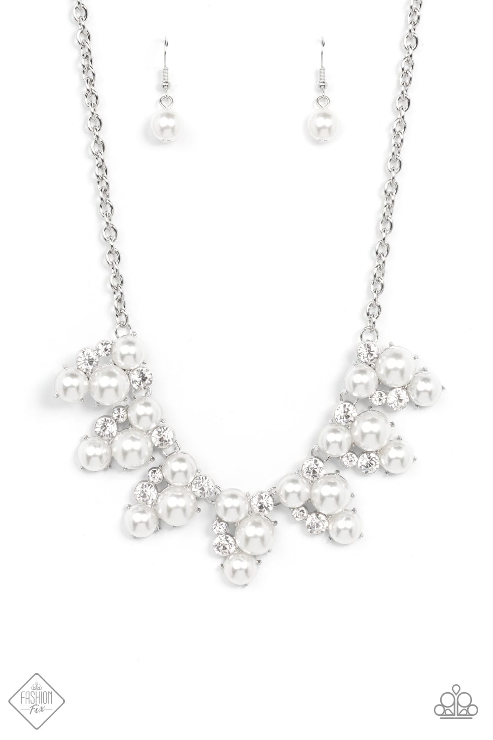Renown Refinement - White Pearl and Rhinestone Necklace - GODDESSBLINGS