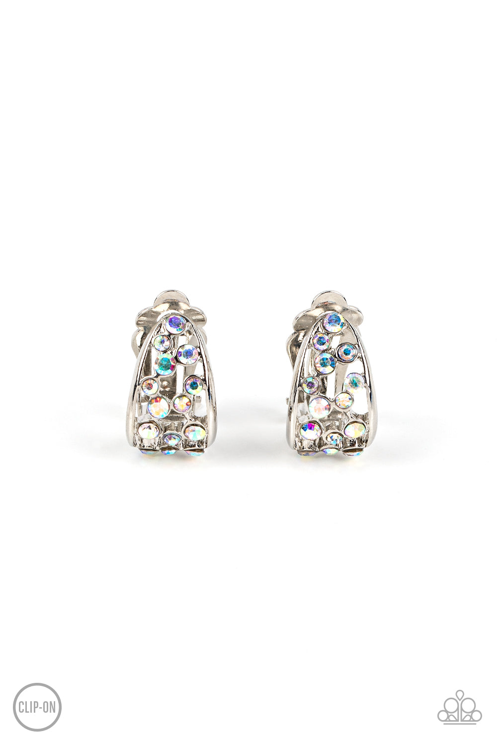 dainty iridescent rhinestones clip on earrings