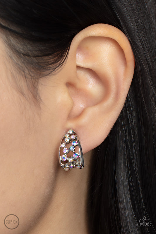 dainty iridescent rhinestones clip on earrings