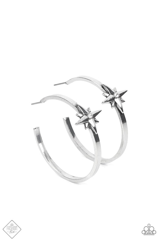 Lone Star Shimmer - White Silver Star Earrings - GODDESSBLINGS