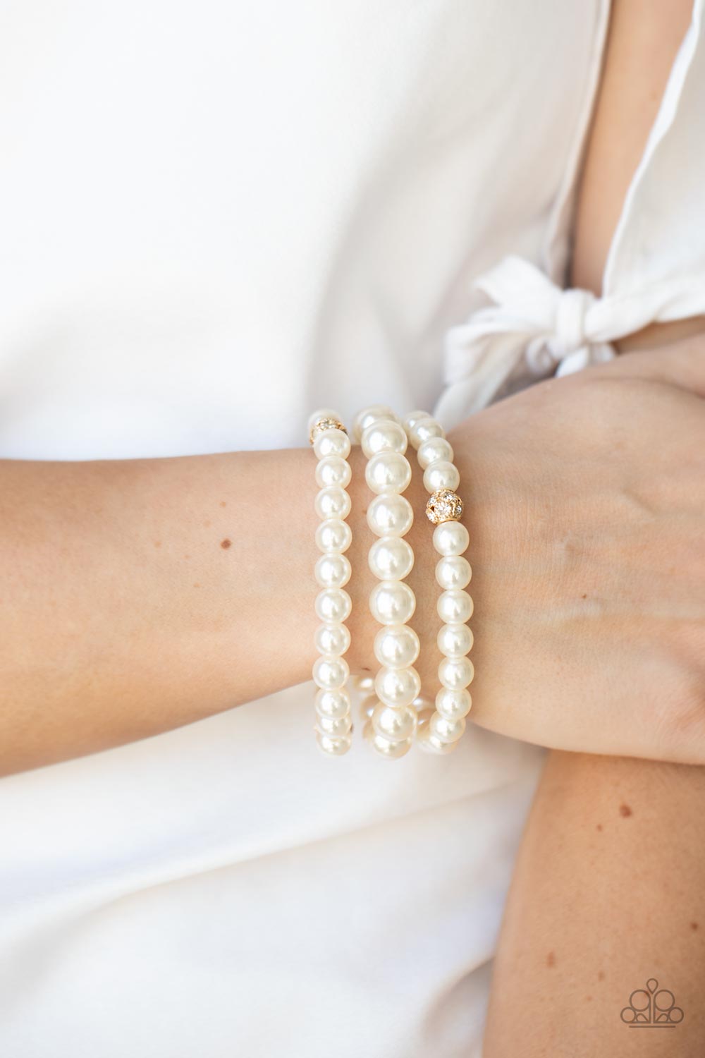 Here Comes The Heiress - Gold Pearl White Bracelet - GODDESSBLINGS